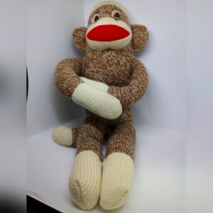 Sock Monkey Plush Stuffed Animal Toy Doll 14.5 in Length Vintage